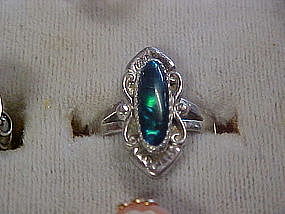 Ladies sterling silver ring with dark blue opal stone