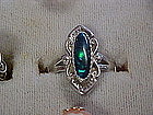 Ladies sterling silver ring with dark blue opal stone