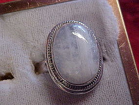Large sterling silver ladies ring with light blue agate
