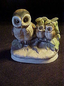 Homco owl family figurine on a branch