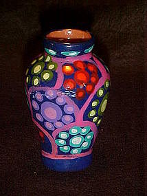 Miniature hand painted pottery vase, Mexico?