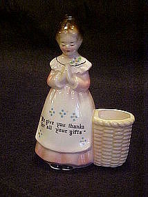 Enesco prayer ladies toothpick holder, pink dress