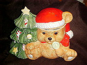 Santa bear and Christmas tree, cookie jar