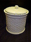 Large white ceramic basketweave cookie jar