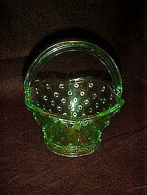 Green hobnail glass basket