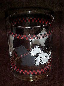 Black and white scotty dogs, whiskey glass