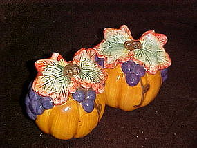 Pumpkins, grapes and vines, salt and pepper shakers
