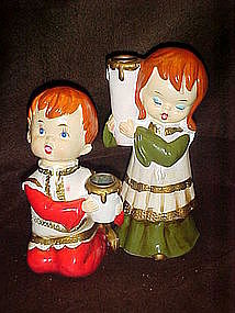 Vintage paper mache Christmas children, candleholders