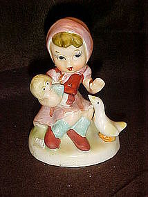 Vintage Hummel style figurine, girl, doll and duck