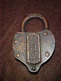 Antique brass switch lock, heart shape 1800's