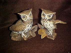 Homco bisque owl figurines, matched pair # 1114