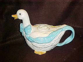 Aunt Rhody Goose tea pot with blue polka dot  bow