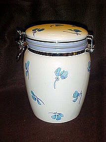 Ceramic clamp top cookie jar, blue flowers,  Inspirado