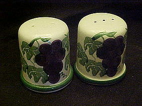 Crock Shop, large salt and pepper shakers, grapes