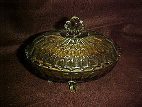 Fenton Colonial thumbprint covered candy dish, green