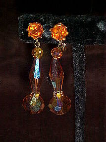 Gold aurora crystal dangle earrings