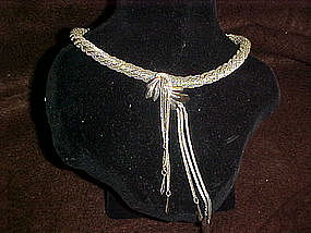 Vintage silver tone mesh twist choker necklace