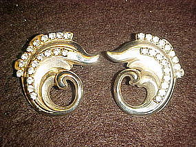 Vintage dolphin shape earrings with rhinestones