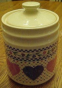 Hearts delight cookie jar, calico and hearts