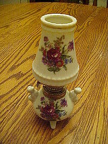 Miniature ceramic lamp with florals, and three legs