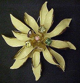 White Poinsettia with rhinestones pin, BSK