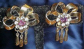 Vintage screw back earrings, amethyst /crystal stones