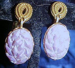 Goldette lavender glass earrings, screw/clip backs
