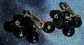 LEwis Segal black jet cluster dangle earrings, pierced