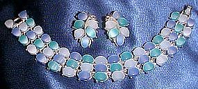 Vintage demi parure bracelet and earrings, blue stones