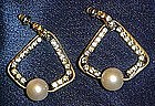 Vintage rhinestone and pearl pierced earrings