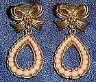 Avon pink pearls and gold bows earrings