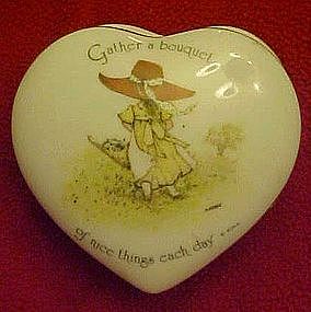 Holly Hobbie porcelain heart  shape trinket box, 1974