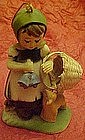 Hummel style plastic figurine ornament, girl with bells