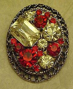 Large rhinestone pin, ruby red and crystal stones