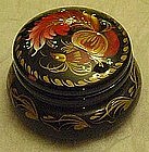 Small wood laquer pill box, hand painted