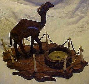 Vintage hand carved  wood camel  with  ashtray