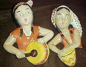 Vintage chalk wall hangers, American Indian couple