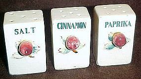 Vintage ceramic spice jars, with apple decoration