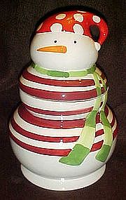 Red and white stripe snowman cookie jar