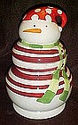 Red and white stripe snowman cookie jar