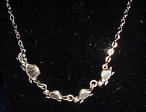 Silvertone mama and baby  turtles,  chain necklace