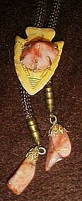 Arrowhead and pink agate bolo tie