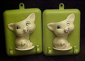 Vintage plastic kitty  wall pockets with hooks