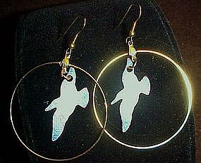 Enamel on copper seagull earrings, Hoop style pierced