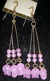 Pretty fuschia  beads dangle earrings, pierced