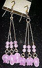 Pretty fuschia  beads dangle earrings, pierced