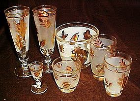 Libbey gold leaves golden foliage 3 3/8" rocks glass