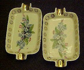 Two Norcrest mini ashtrays with blue flowers