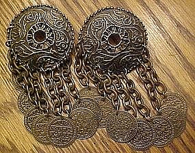 Large antique style coin dangle earrings, bohemian