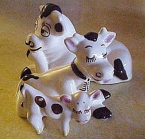 Three piece Walker pottery cow family